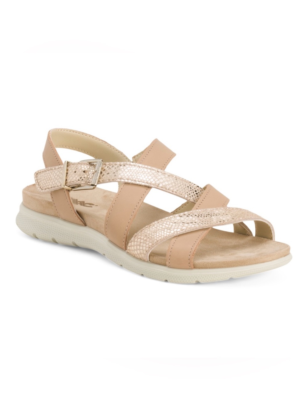 Imac Beige Gold Metallic Snake-Print Strappy Sandal Sz 38 Made In Italy Leather
